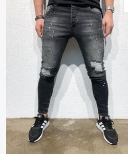 Fashion-Mens 19ss Designer Jean Pants Ripped Black Distressed Slim Fit Jeans Long Skinny Street Pantalons