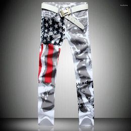 Mode Heren Amerikaanse USA Vlag Gedrukt Jeans Rechte Slim Fit Broek Plus Maat 38 40 42 Casual Broek Voor Mannen