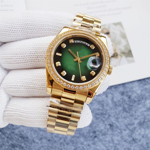 Moda de moda y relojes para mujeres Parejas Montaje de pulsera 36 mm Dial de dos tonos Movimiento mecánico Mira correa de acero inoxidable orologi di lusso