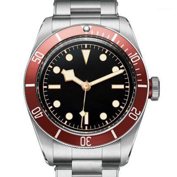 Moda para hombre Mecánico automático Hombres Reloj de pulsera de acero inoxidable Cerámica Bisel rojo Dial negro ROTOR MONTRES Reloj con cierre 42 mm Relojes de pulsera