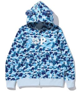 Mode hommes Ours oreille APE hoodies Broderie Adolescent Bleu Rose Baignade Mâle Marée À Capuche Couples Hommes Camouflage Polaire À Capuche Vestes M-3XL