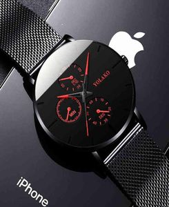 Fashion Mens Business Black Watches Luxury en acier inoxydable Ultra mince courroie de quartz hommes broyeurs Casual Classic Male6720276