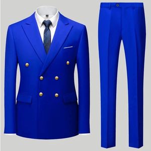 Fashion Mens Casual Boutique Double Breasted Suit pantalon Mans Business Jacket Blazers Coat Pants 2 PCS Set 240422