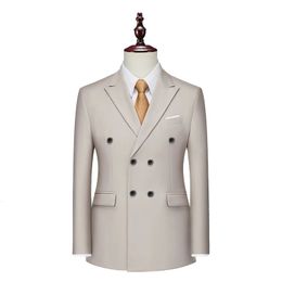 Moda para hombre Casual Boutique Slim doble botonadura Color sólido traje de boda de negocios Blazers vestido chaqueta abrigo 240313