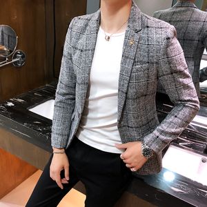 Fashion Mens Business Casual Business Lattice Slim Robe Robe Suit Blazers Jacket