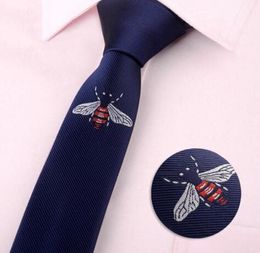 Mode hommes classique dessin animé animal abeille papillon barbe balai maigre polyester cravates broderie noir décontracté cravate