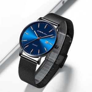 Mode hommes CRRJU Top marque bleu étanche montres Ultra mince Date Simple montre à Quartz décontractée hommes sport Clo253h