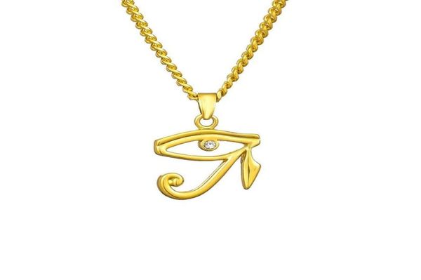 Mode Mens Designer Hip Hop Bijoux Plaqué Or Oeil d'Horus Pendentif Collier Strass 60 cm Longue Chaîne Punk Hommes Colliers Pour 9177551