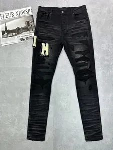 Mode Hommes Designer Hommes Jean Pantalon Ripped Marque Designs Lettre Broderie Moto Hommes Skinny Hip Hop Street Cowboy Jeans 28-40