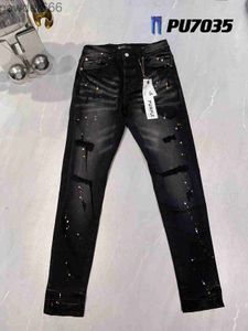 Mode Hommes Designer Violet Jeans En détresse Larme Cycliste Femmes Denim Luxe Nouvel Épissage Ripped Jambe Droite Pantalon Noir 3 Wp78