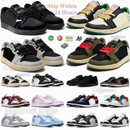 Jumpman 1 Low 1s Basketbalschoenen voor heren Cactus Jack X Zwart Olive Reverse Mocha Reverse Mocha Sail Black Phantom UNC voor heren Dames Trainers Sportsneakers 36-47 ogmine