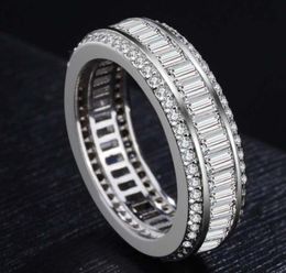 Fashion Mens Elegant Three Rows Diamondendencusted Imitation Diamond Women039s Ring Delate Wedding Gift Silver Placing Bijoux9956294