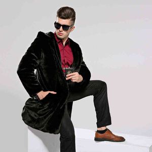Mode hommes fausse fourrure Outwear manteaux affaires décontracté hiver chaud noir vestes mâle Slim Fit vison manteau grande taille 4XL 211207