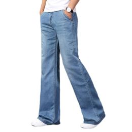 Mode Hommes évasé Boot Cut Jeans Big Leg Pantalon Lâche Grande Taille Vêtements Classique Bleu Denim Pants1