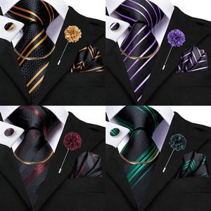 Moda para hombre, corbata a rayas negras doradas, corbata de seda, gemelos, pañuelo, gemelos, corbata, cadena, broche para boda, Business284x