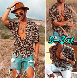 Mode-Mens Hawaiian Shirt Mannelijk Casual Gedrukt Heren Baggy Beach Leopard Print Korte Mouw Button Retro Shirts Tops Blouse S-3XL