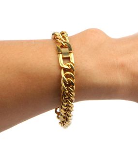 Bracelets Hip Hop Fashion Hop Bijoux Gold Miami Cuban Link Chain 12 mm Bracelet en acier inoxydable6502794
