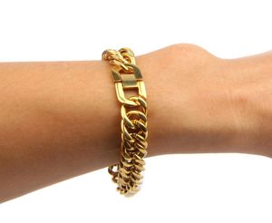 Bracelets Hip Hop Mens Fashion Bijoux Gold Miami Cuban Link Chain 12 mm Bracelet en acier inoxydable2911336