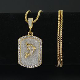 Collier Hip Hop pour hommes, bijoux à la mode, pendentif avec étiquette de chien glacé, chaîne en boîte en or, nouvelle collection 2018