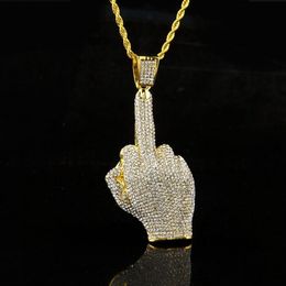 Collana Hip Hop con ciondolo ghiacciato da uomo alla moda Collane bling con dito medio eretto Gioielli Hiphop289x