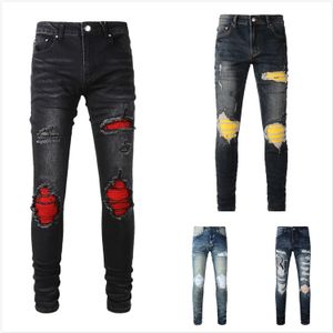 Modeheren jeans coole stijl ontwerper Pant Distressed gescheurde Biker Black Blue Jean Slim Fit Motorcycle