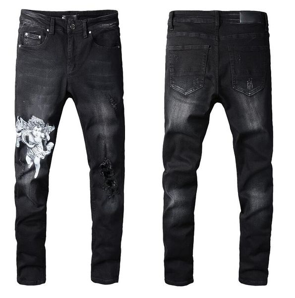 Mode Hommes Jeans Cool Style De Luxe Designer Denim Pantalon Distressed Ripped Biker Noir Bleu Jean Slim Fit Moto Taille 28-40