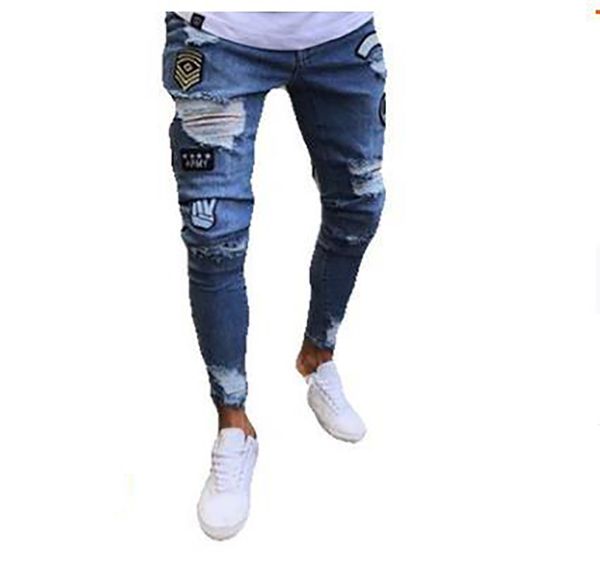 Mode Hommes Jeans Tendance Genou Trou Leggings À Fermeture Éclair Brodé Denim Pantalon Confortable Tissu Multi Couleur Pantalon 1 40XZ