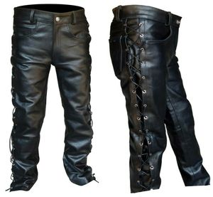 Pantalon en cuir de mode pour hommes Locomotive Punk pour hommes Bandage rétro médiéval hivernal noir 240419