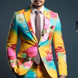 Fashion Mens Leisure Suit Boutique Business Wedding Host Slim Flower Jacket 240430