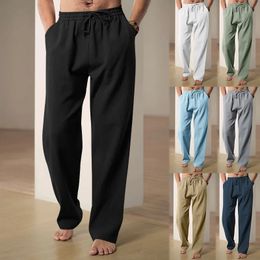 Fashion Mens lin pantalon large pantalon coréen surdimension surdimension streetwear mâle pantalon de yoga d'été.