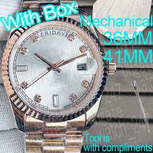 Mode heren luxe horloges designer weekdatum gouden mode horloges automatisch horloge 36 mm 41 mm roestvrijstalen horlogeband kristallen wijzerplaat Lichtgevend waterdicht met doos