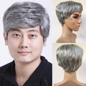 Moda para hombre Peluca masculina Guapo Vogue Corto Gris claro Pelucas rectas para afroamericano Pelucas completas Ninguno Cabello de encaje En stock Y demandfactory d