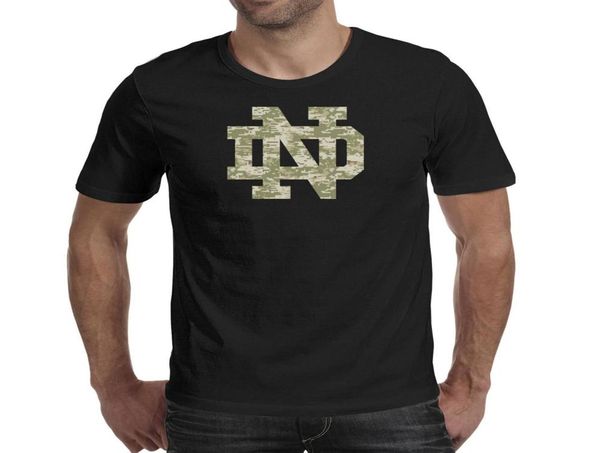 Moda para hombre Notre Dame Fighting Logotipo de fútbol irlandés camuflaje negro Camiseta con cuello redondo Camisetas de superhéroe personalizadas Orgullo gay C3024907