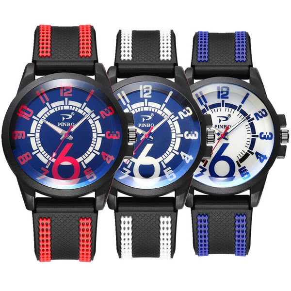 Mode hommes sport en plein air silicone caoutchouc souple grand numéro cadran montre nouveaux hommes inter-couleur hommes montres-bracelets à quartz montres-bracelets