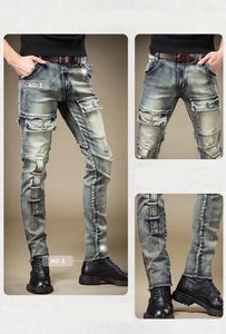 Pantalons de mode pour hommes de haute qualité Stretch Y2K Jeans Vintage Blue Moto Denim Cantoureurs d'automne Streetwear Mens Vêtements 240428