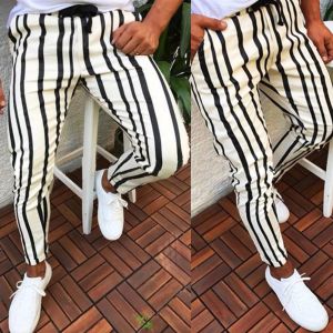 Mode hommes pantalons pantalons de survêtement Joggers coupe ajustée noir blanc rayé pantalon à carreaux hommes nouveau crayon décontracté