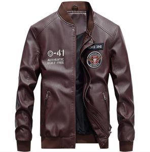 Mode-Mens PU Lederen Jassen Herfst Stand Kraag Lange Mouwen Designer Mens Lederen Jassen Heren Epaulet Gedrukte Jassen