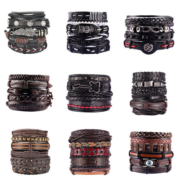 Fashion Mens Punk Style Vintage Multililayer 18 cm Link Long Bracelet de cuero