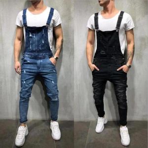 Mode Heren Gescheurde Jeans Jumpsuits Straat Verontruste Gat Denim Bib Overalls voor Man Jarretel Broek Broek Maat S-3XL