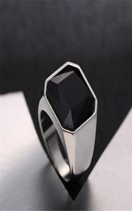 Modeheren Signet Rings roestvrijstalen kleur zilveren band met zwarte stenen inlegring voor mannen vintage motor sieraden Bague Anel M2167550