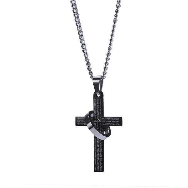 Mode Hommes Chaîne En Argent Bible Anneau Croix Pendentif Collier Hip Hop Bijoux En Acier Inoxydable Lien Chaînes Punk Noir Colliers Pour Hommes Gi241K