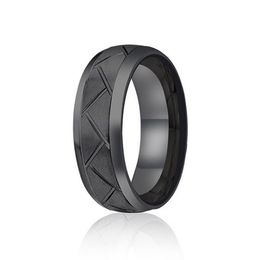 Anillo de acero inoxidable negro Color plata para hombre a la moda, anillo multifacético con ranura para hombres y mujeres, anillo de compromiso, regalos de aniversario