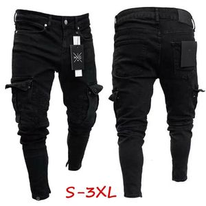 Fashion Mens Slim Fit Urban Lignet Straight Black Black Denim Denim Casual Crayer Jogger Cargo Pants S 3XL 231227
