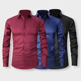 Moda para hombre Camisa de color sólido Clásico Solapa de negocios Camisas simples Slim Fit Manga larga Formal Marca masculina Blusas sociales 240201