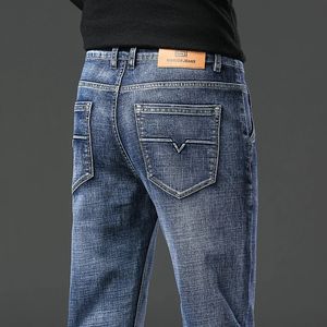 Fashion Mens Spring Straight Jeans Baggy Soft Stretch Business Casual Business Male Clothes Denim Pantmènes 240430