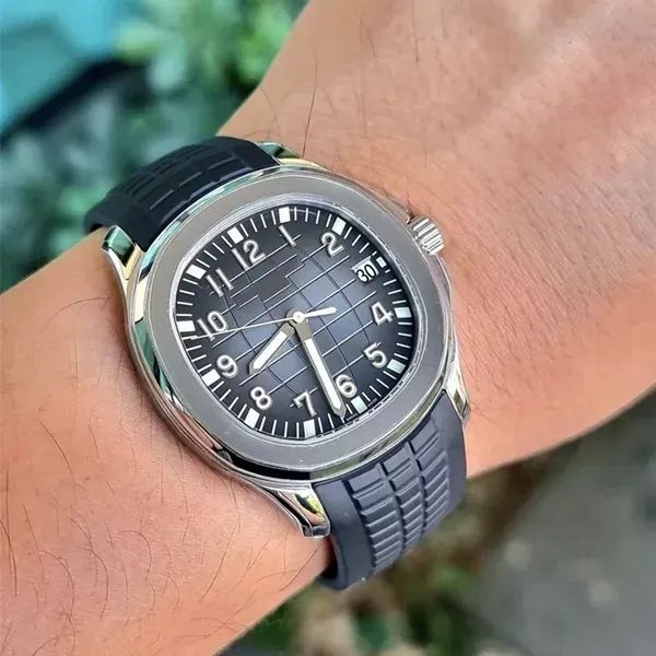 Moda masculina relógios de aço inoxidável hardlex movimento automático mecânico 40mm pulseira de borracha aaa topo relógios de pulso montre de luxo