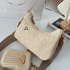 Mode heren stro weeft driehoek raffia's strandtas dames haak tas luxe designer shopper tas lady crossbody handtas bagage schouderreizen onderarm tassen