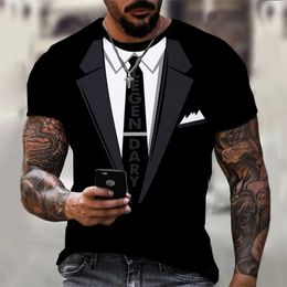 T-shirts pour hommes de mode 3D Costume à imprimé et à cravate T-shirt à manches courtes simples pour hommes Vêtements High Street Streetwear Tops 240322