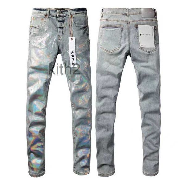 Mode Hommes Larme Commerce Extérieur Bleu Clair Jeans Couture Hommes Conception Moto Équitation Cool Slim Pantalon Violet pour Femmes Rock Revival Lettre Pantalon 8IT7