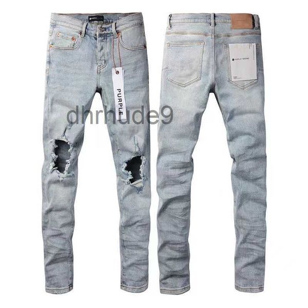 Mode Hommes Larme Commerce Extérieur Bleu Clair Jeans Couture Hommes Conception Moto Équitation Cool Slim Pantalon Violet pour Femmes Rock Revival Lettre Pantalon V5JA